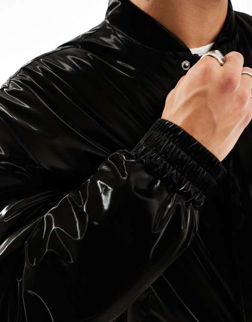 Black shiny clearance bomber jacket