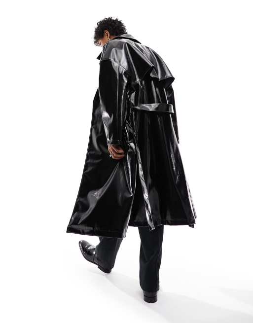 【新品未使用　希少】 ANTOS　BIG COAT - BLACK Black trench coat with a floral pattern | Luna Fashion House