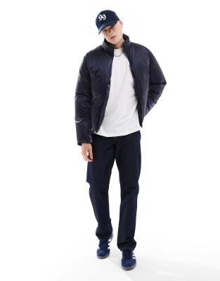 oversized high shine puffer jacket in navy