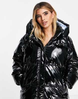 Asos high shine store patent puffer jacket