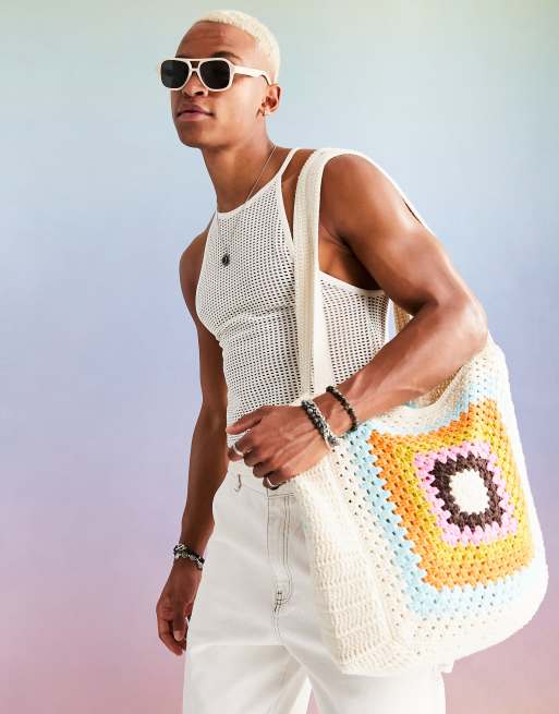 ASOS DESIGN - Oversized hæklet totetaske i multifarvet