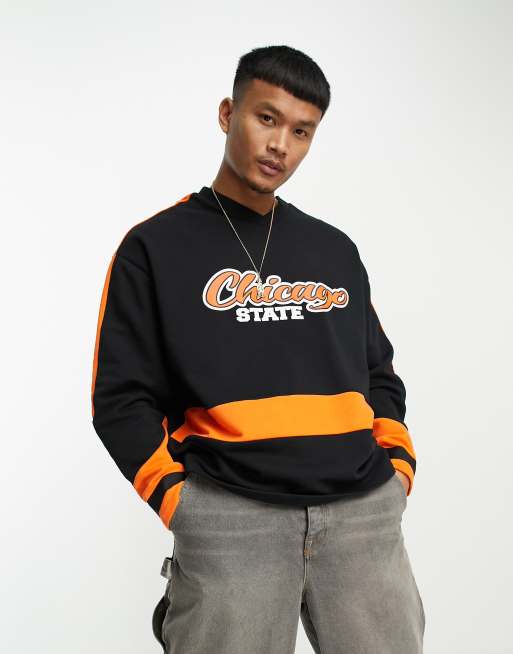 ASOS DESIGN oversized hockey jersey with city print in black and