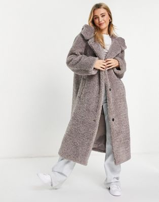 ASOS DESIGN oversized hooded borg coat in grey