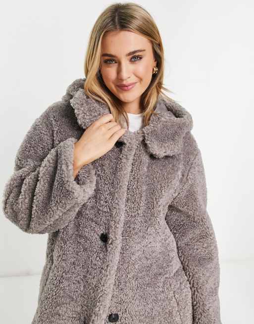 ASOS DESIGN oversized hooded borg coat in grey | ASOS