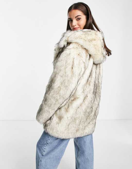 ASOS DESIGN hooded faux fur jacket in white