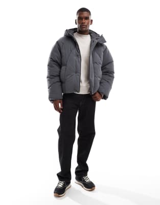 Asos Design Oversized Hooded Puffer Jacket In Gray