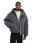 [ASOS DESIGN] ASOS DESIGN oversized hooded puffer jacket in grey 2XL GREY