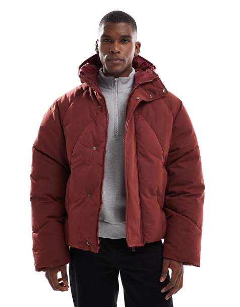 ASOS DESIGN oversized hooded puffer jacket in red - view 1