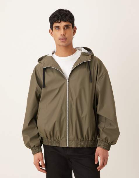 ASOS DESIGN oversized hooded rubberized jacket in khaki - view 1