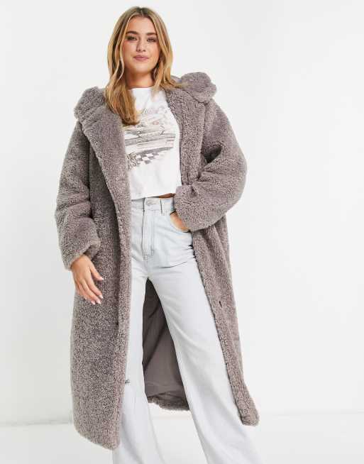 Grey teddy coat online with hood