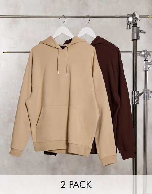 ASOS DESIGN oversized hoodie 2 pack beige / brown