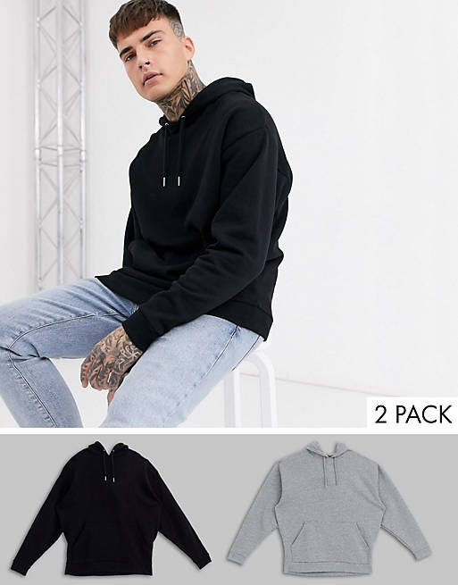 ASOS DESIGN oversized hoodie 2 pack black / heather gray