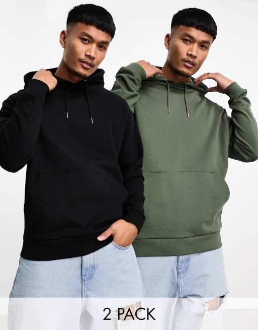 ASOS DESIGN oversized hoodie 2 pack in black green