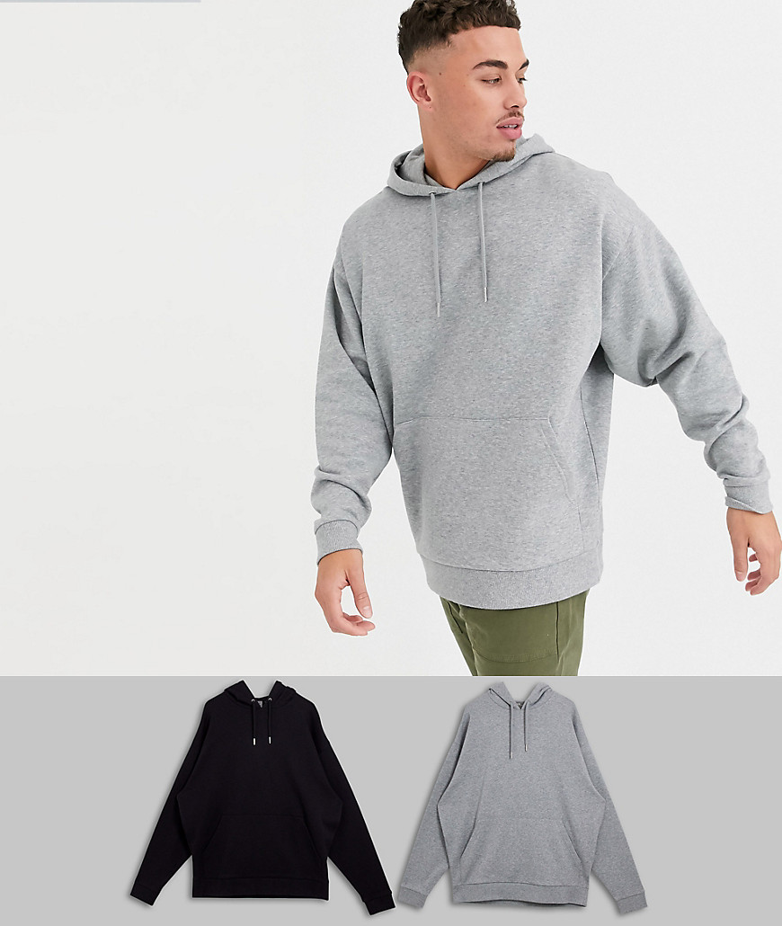 ASOS DESIGN oversized hoodie 2 pack in grey marl/black-Multi