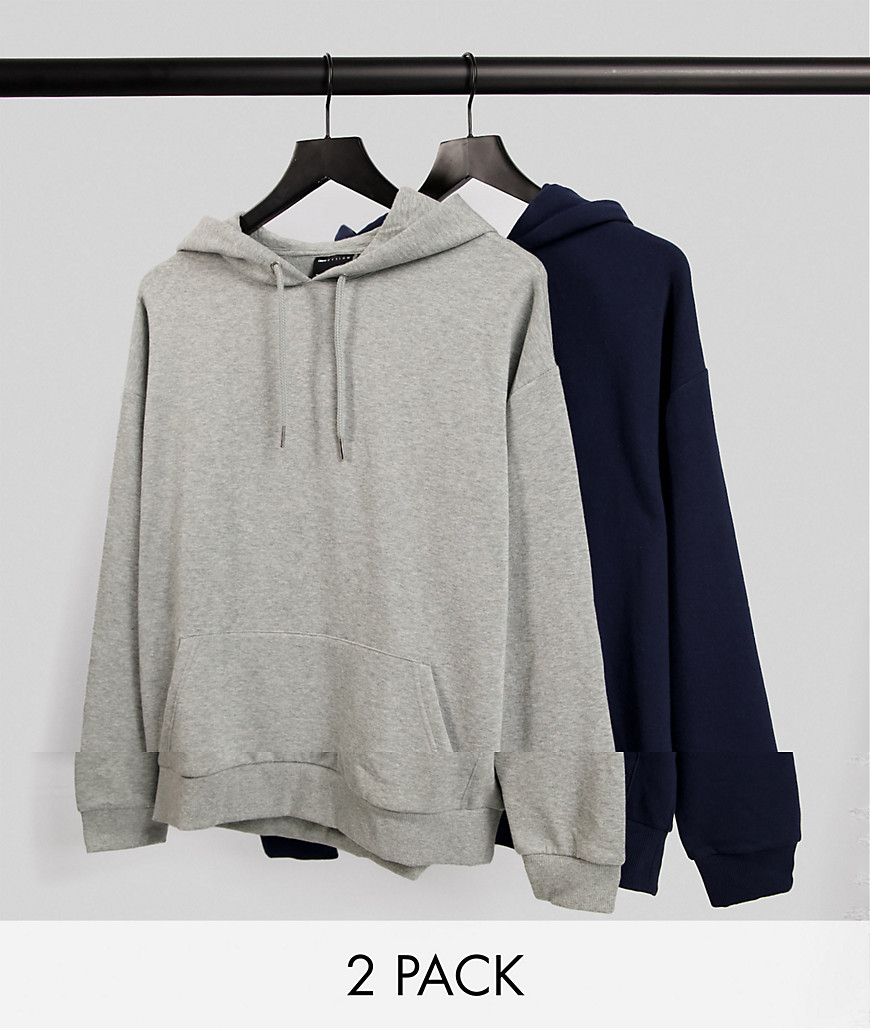 ASOS DESIGN oversized hoodie 2 pack in grey marl/navy-Multi