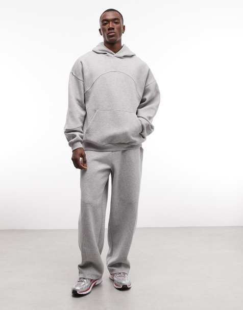 ASOS DESIGN oversized hoodie and wide leg sweatpants set with cut and sew detailing in heather gray - view 1
