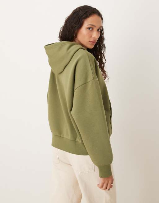 ASOS DESIGN oversized hoodie brushback in khaki, 2 of 4