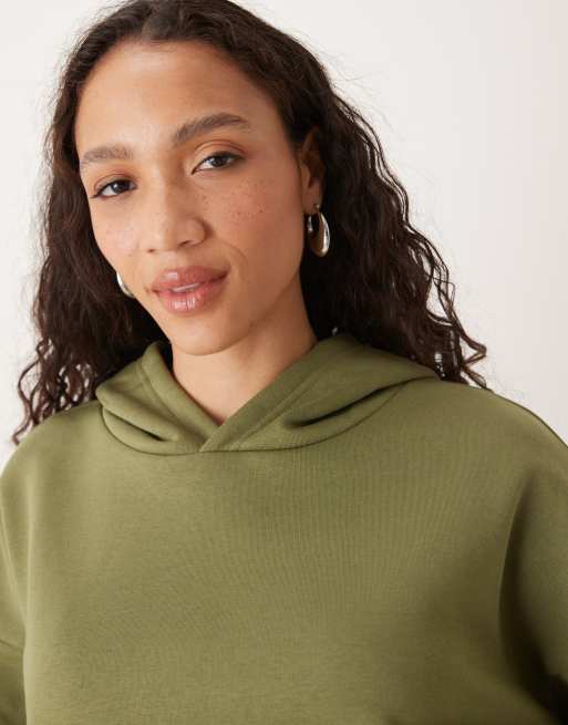 ASOS DESIGN oversized hoodie brushback in khaki, 3 of 4