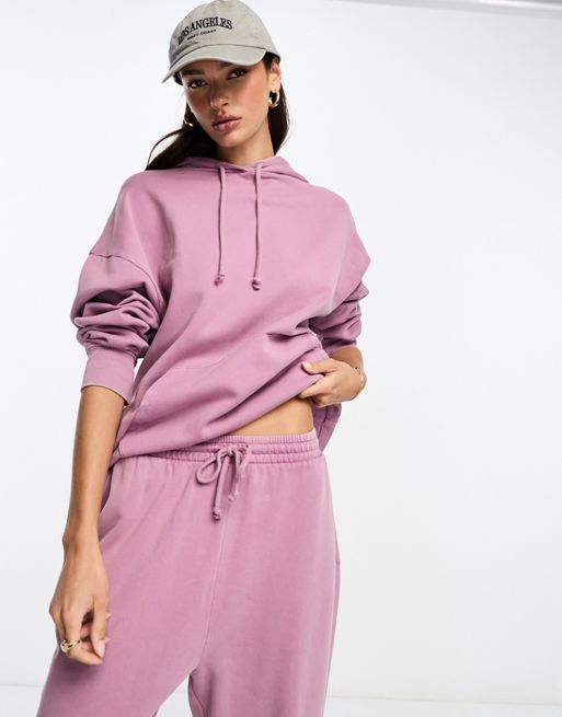 ASOS DESIGN Oversized hoodie co-ord in washed aubergine
