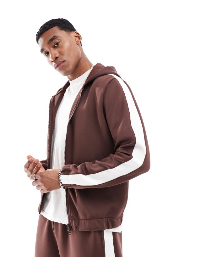 ASOS DESIGN - oversized hoodie co-ord with taping in brown