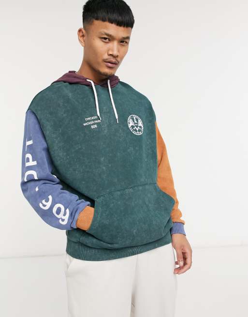 Multicolor color outlet block oversized hoodie