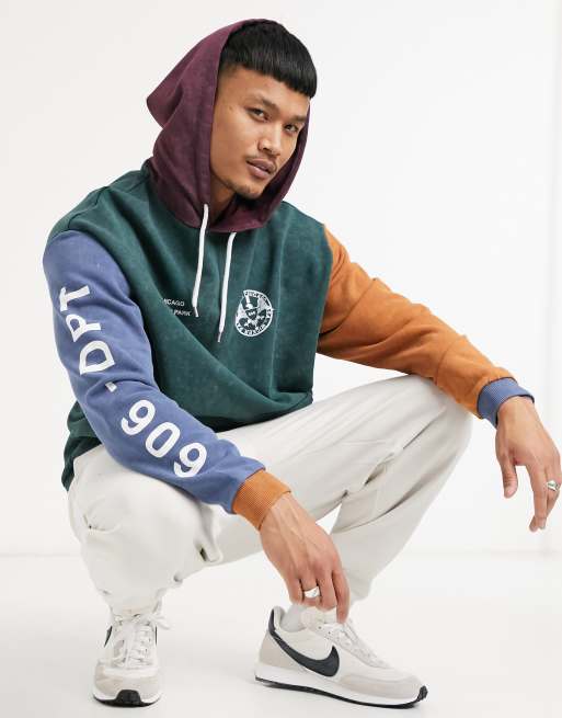 Multicolor color clearance block oversized hoodie