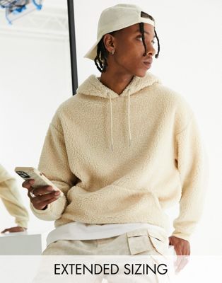 ASOS DESIGN oversized hoodie in beige borg - ASOS Price Checker