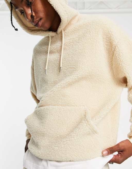 ASOS DESIGN oversized hoodie in beige borg