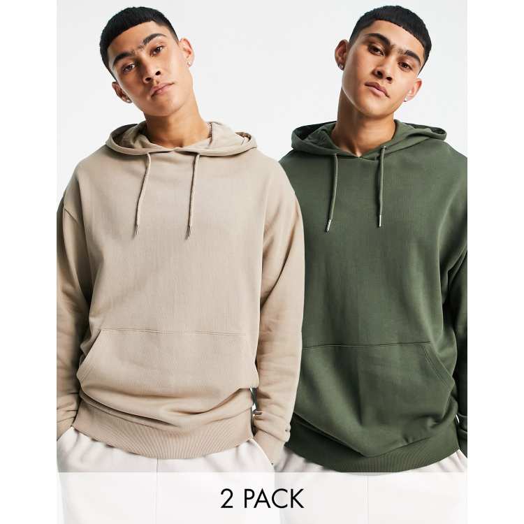 ASOS DESIGN oversized hoodie in beige/green 2 pack - MULTI | ASOS