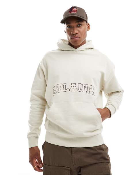 ASOS DESIGN - Oversized hoodie in beige met geborduurde tekst aan de voorkant - view 1