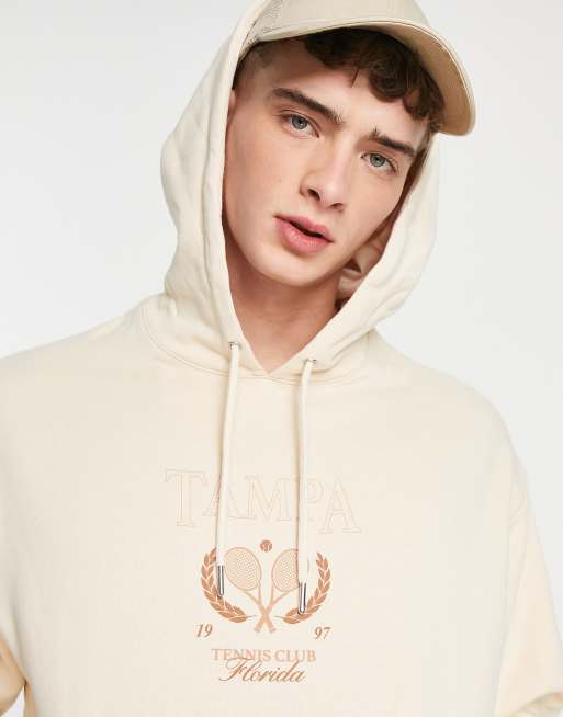 ASOS DESIGN - Oversized hoodie in beige met 'Tampa' print