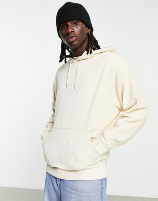 ASOS DESIGN oversized hoodie in beige ribbed velour