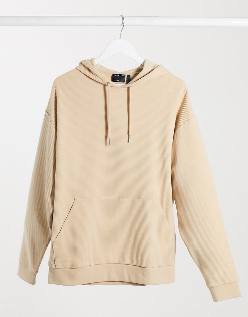 ASOS DESIGN oversized hoodie in beige ribbed-Navy