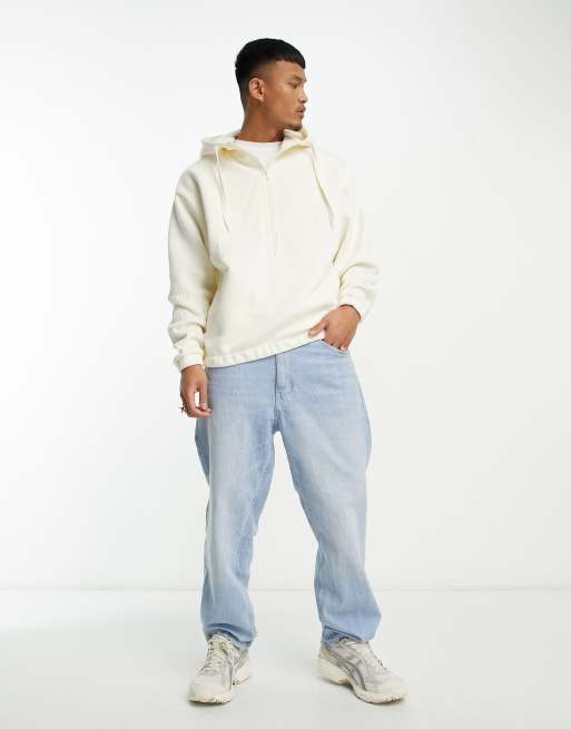 ASOS DESIGN oversized hoodie in beige waffle color block with half zip