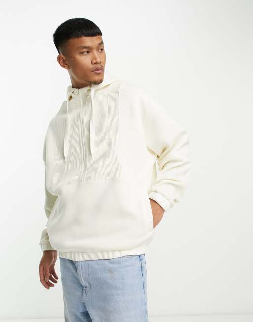 ASOS DESIGN oversized hoodie in beige waffle colour block with half zip ...