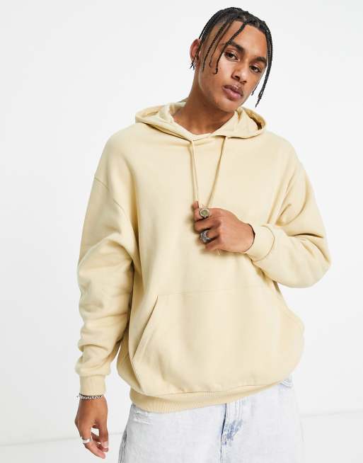 ASOS DESIGN oversized hoodie in beige with abstract art back print