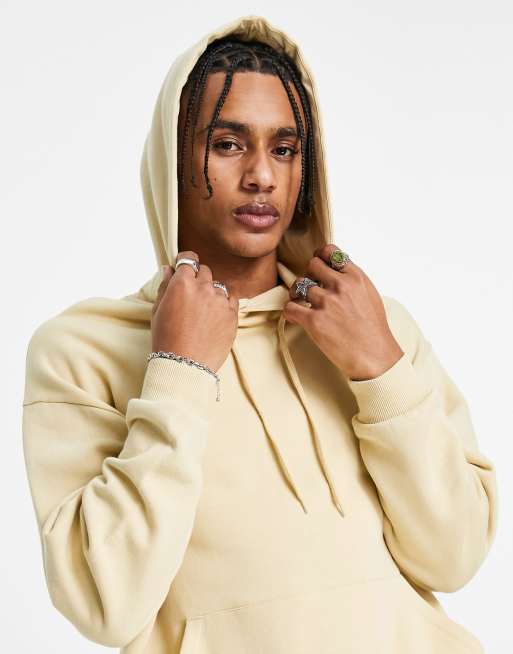 ASOS DESIGN oversized hoodie in beige with abstract art back print