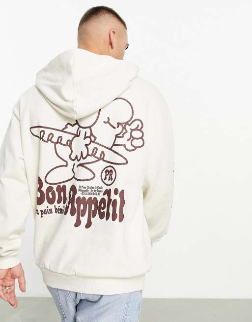 ASOS DESIGN oversized hoodie in beige with cartoon skate back and ...