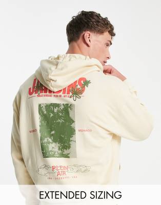 ASOS DESIGN oversized hoodie in beige with floral photographic back print