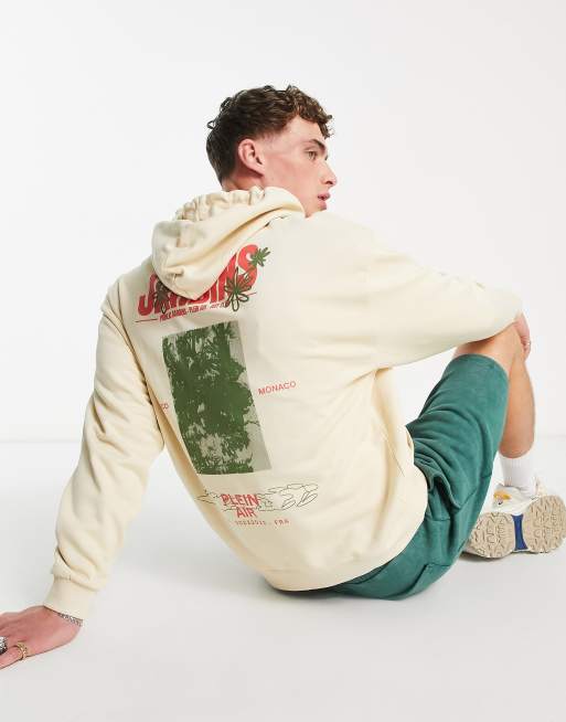 ASOS DESIGN oversized hoodie in beige with floral photographic