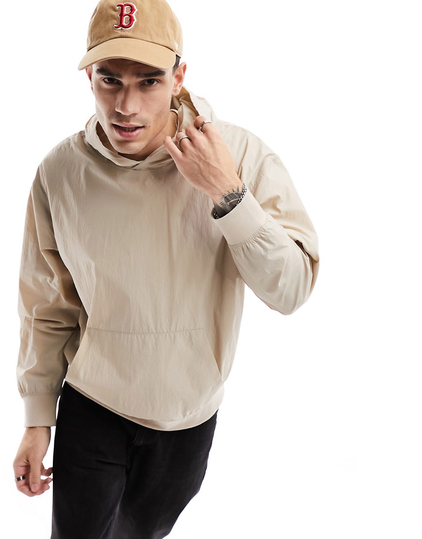 Asos Design Oversized Hoodie In Beige With Nylon Detail-neutral
