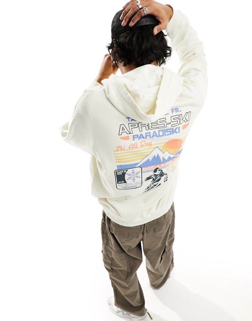 ASOS DESIGN oversized hoodie in beige with ski back print-Neutral
