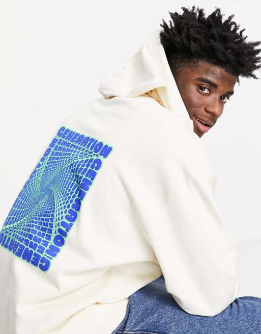 ASOS DESIGN oversized hoodie in beige with spiral text back print