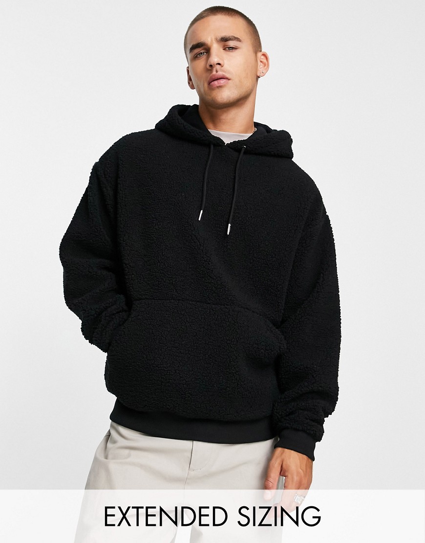 ASOS DESIGN oversized hoodie in black borg