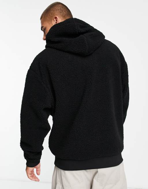 ASOS DESIGN oversized hoodie in black borg