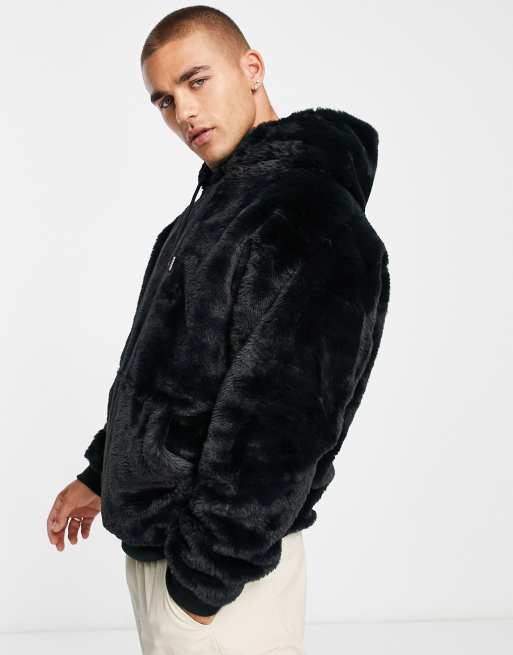 Mens black fur hoodie new arrivals