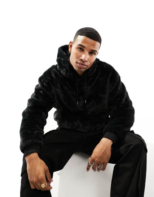 ASOS Oversized Faux Fur Hoodie in Black for Men