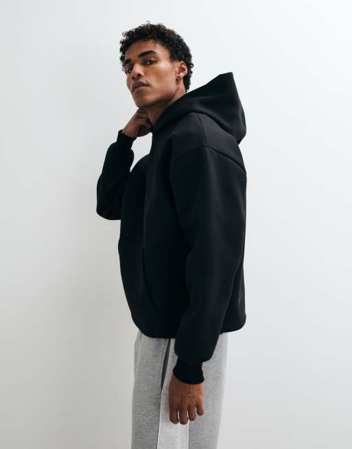 ASOS DESIGN oversized hoodie in black scuba-style fabric, 2 of 5
