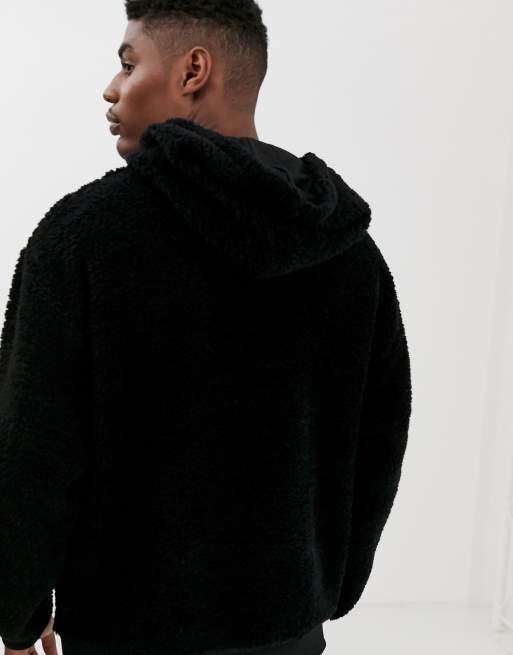 ASOS DESIGN oversized hoodie in black teddy borg ASOS