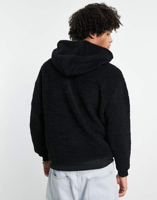 ASOS DESIGN oversized hoodie in black teddy borg | ASOS